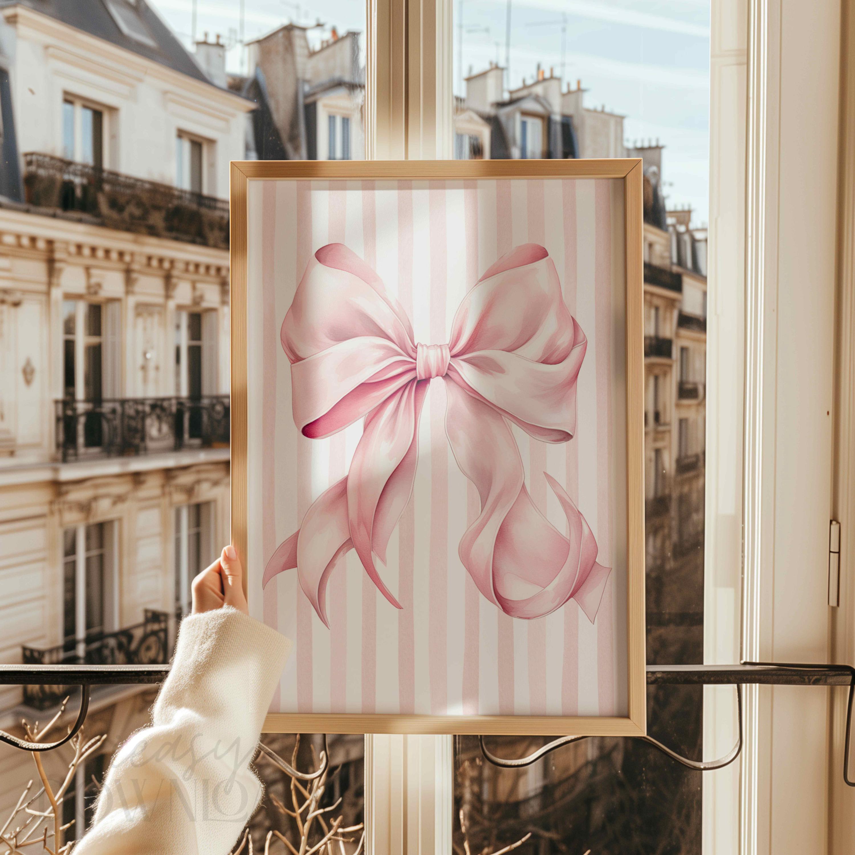Pink Bow Art Set of 3 Custom Initial Name Prints for Coquette Nursery ...