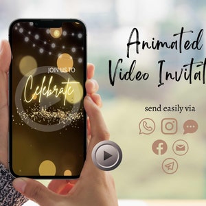 Animated Video Invite 40th Birthday Mobile Invitation, Birthday Celebration Invitation, Black and Gold Backyard Birthday Party All ages AP6