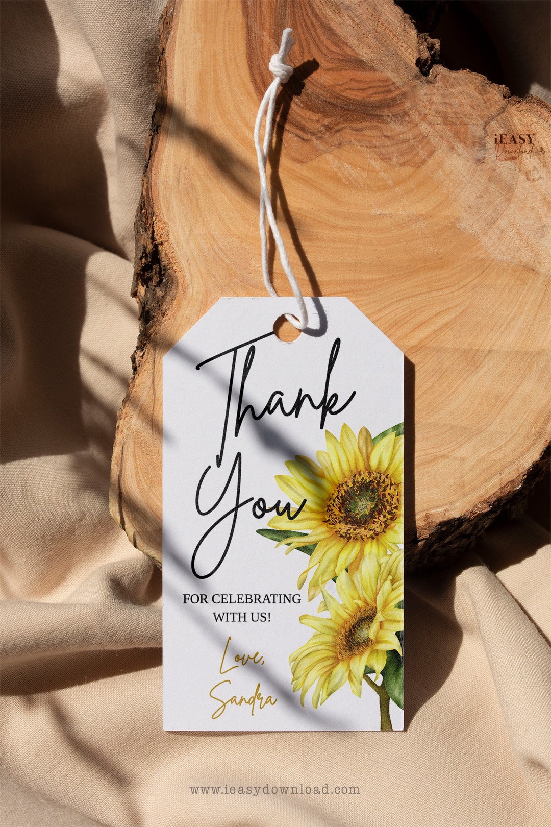 Editable Sunflowers Thank Tags Yellow Flowers Gift Favor Etsy