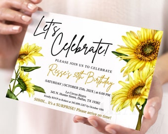 Sunflower Birthday Invitation Yellow Floral Party Invite JetTemplate