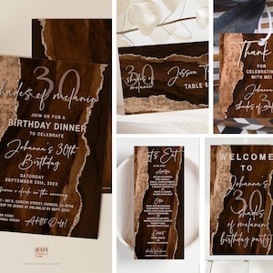 Editable 30 shades of melanin birthday invitation Set of 5, Shades of Brown Agate Welcome Sign, Menu, Place Card, Tag Template Corjl AP33