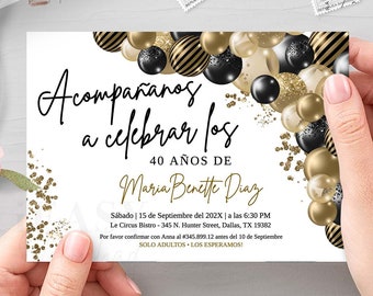 Gold & Black 40th Birthday Invitation Template (Digital Download)