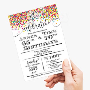 Editable Joint Birthday Invitations, Lets Celebrate Birthday Invitation, Double Birthday Invitation, Confetti 60th Birthday Template AP17