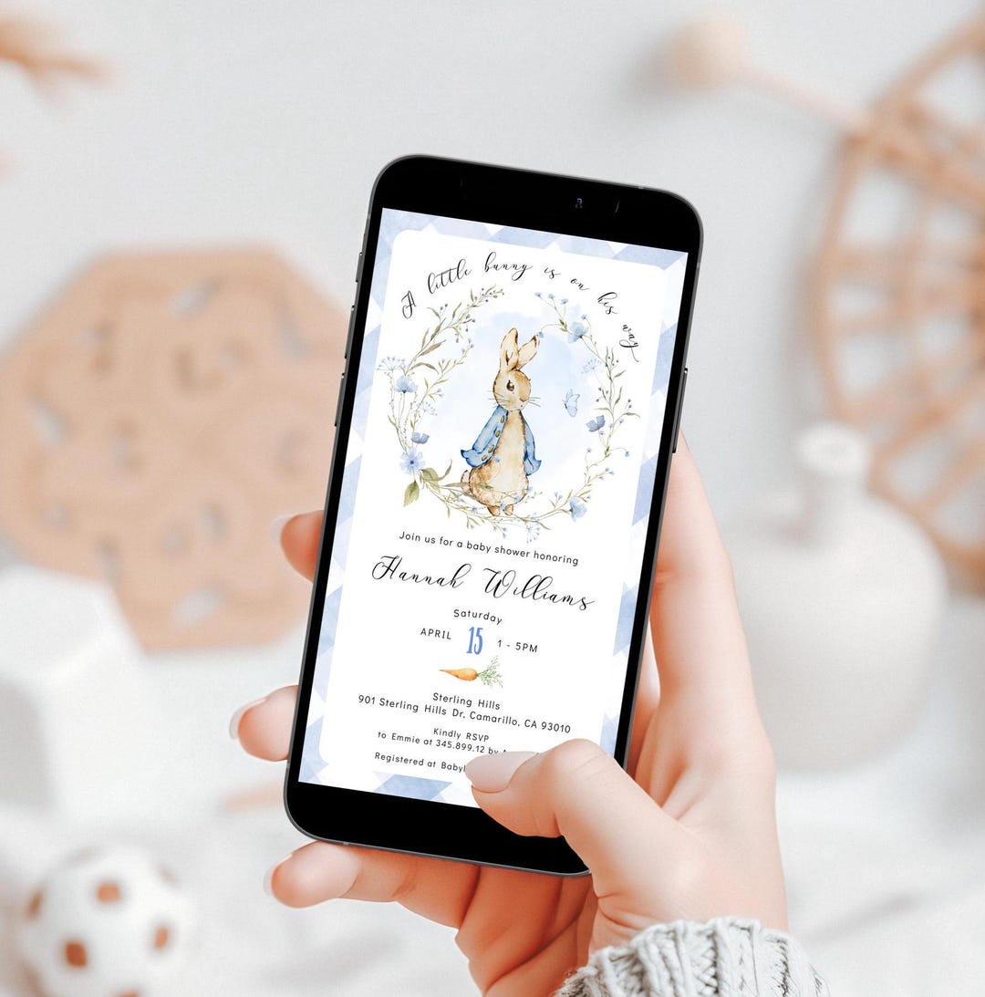 Peter Rabbit Baby Shower Phone Invite, Wildflowers, Editable Electronic ...