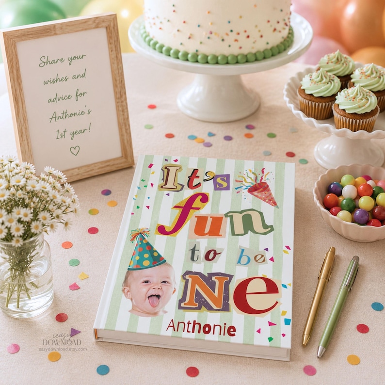 First Birthday Guest Book Custom Name Journal Baby Milestone Memory Keeper Hardcover Lined Pages Turning One Year Old Party Celebration Keepsake Gift Personalized Birthday Book Writing Journal First Year Baby Memory Collection Treasured