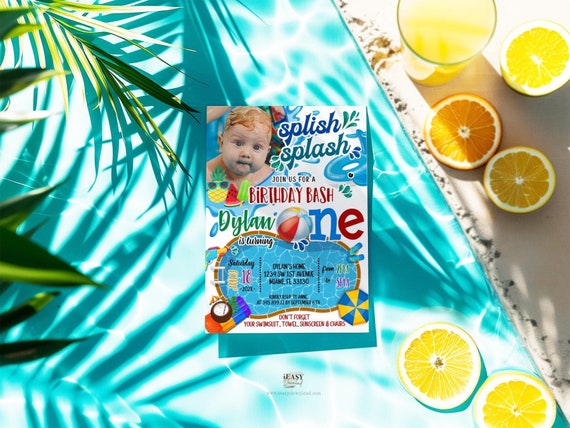 Splish Splash Birthday Invitation Boy: Pool Party Invite, Editable (DIY Printable with Corjl)
