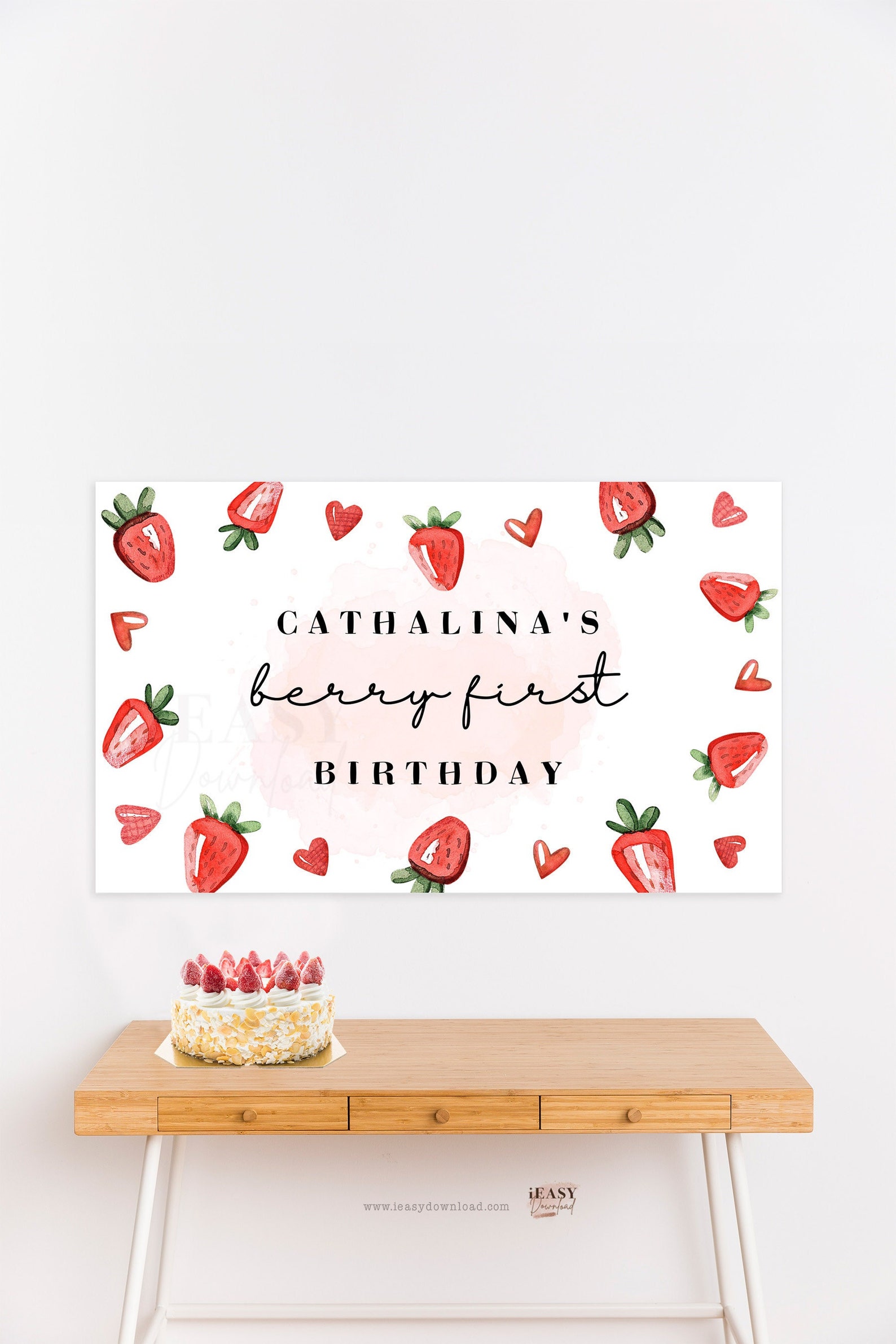 Editable Strawberry First Birthday Backdrop Berry First - Etsy
