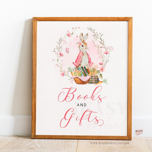 Books and Gifts Sign Peter Rabbit Girl Baby Shower Sign A little bunny is on the way Baby Gift Table Sig Instant Download SOLD AS IS, BS15