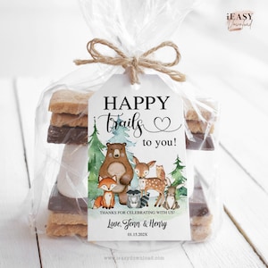 Woodland Trail Mix, Happy Trails to You Birthday Tags, Woodland Trail Mix Favor Tags, Forest Animals Baby Shower Birthday Party Favor BS9