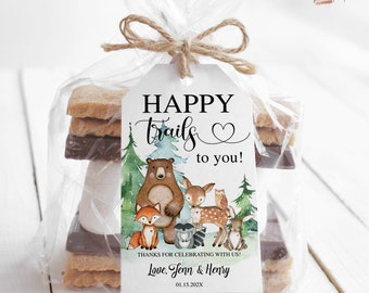 Woodland Animals Favor Tags: Happy Trails Birthday, Baby Shower (Digital Download)