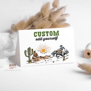First Rodeo Birthday for Boy Template Tent Card, Birthday Party Food Card, Custom Food Card, Wild West Cowboy 1st Birthday Party Decor KP35