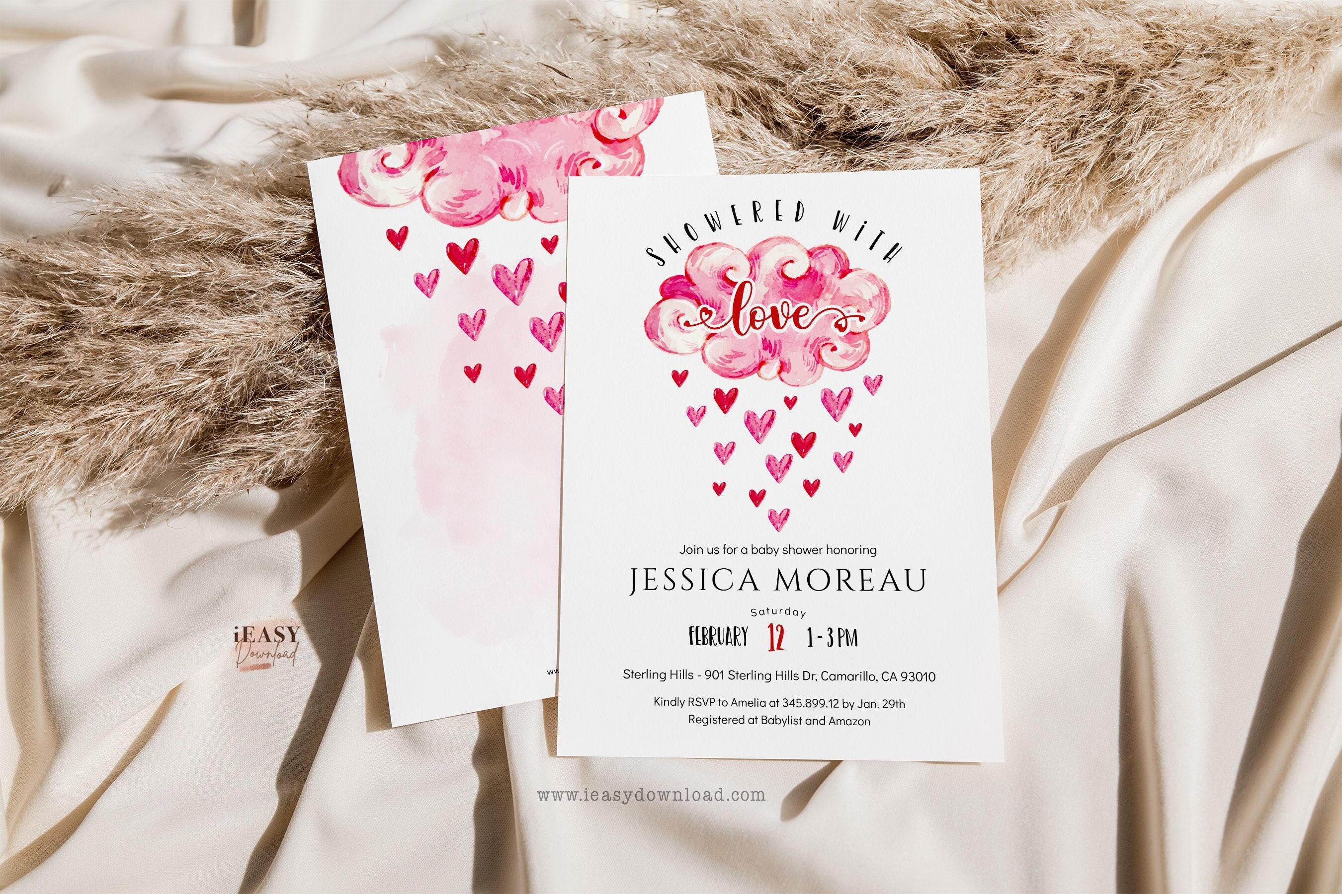 Editable Showered With Love Baby Shower Invitation Valentines Day Theme Invitation Shower With Love Cloud Hearts Instant Download Corjl Etsy