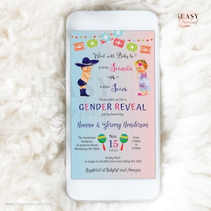 EDITABLE Gender Reveal Invitation Digital | Mexican Themed Señor or Señorita Gender Reveal Shower Evite | Spanish Gender Reveal Fiesta NGRF1