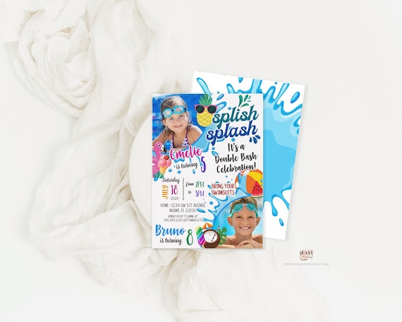 Joint Pool Party Invitation Splish Splash Birthday Printable