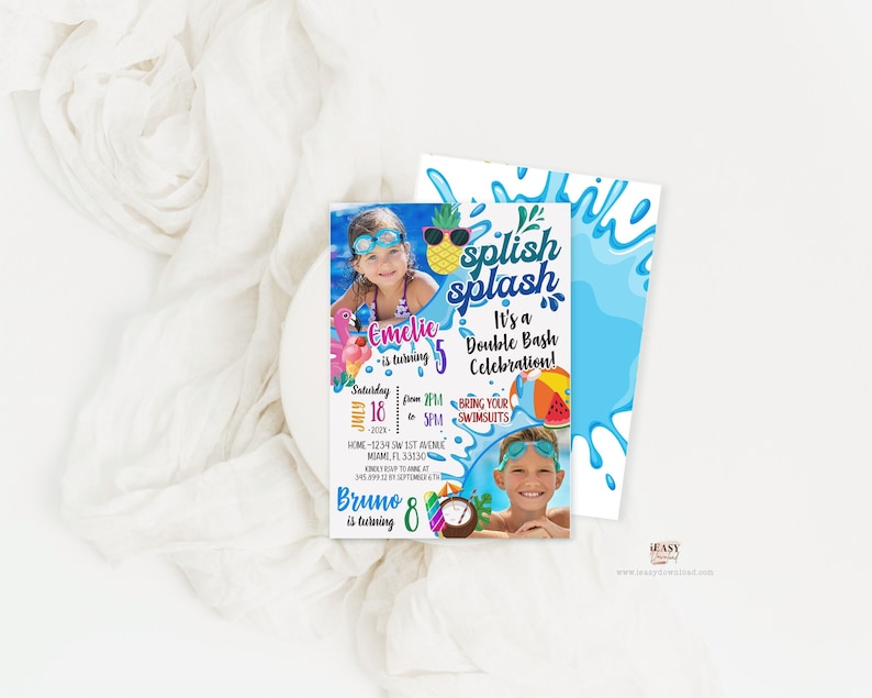 Splish splash Summer Birthday Invitation Double Celebration
