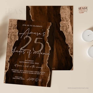 Editable Shades of Brown 25th birthday Shades of Melanin Birthday Invitation Template Printable, 20th Birthday Party Invitation Corjl AP33