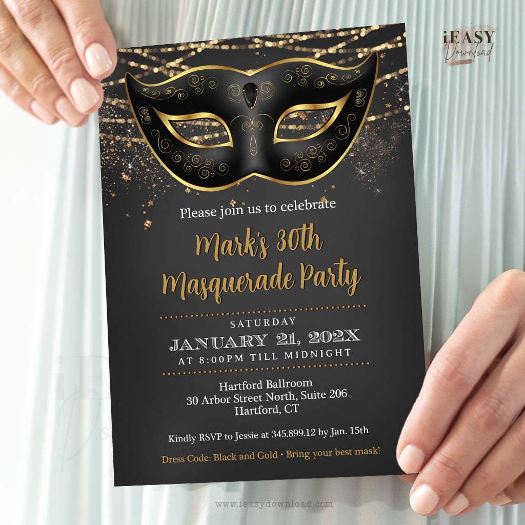 Masquerade Party Welcome Sign Black and Gold Mask Welcome Sign Birthday  Party for All Ages Gold and Black Easel Sign Template DIY Corjl AP3 ,  Masquerade Decorations 