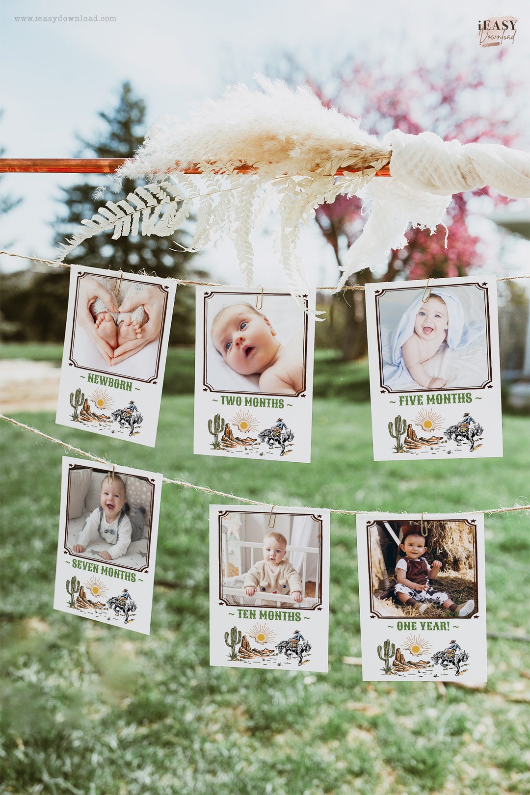 First Year Rodeo Frame Rodeo First Year Photo Banner: Cowboy Milestone Cards (editable ...