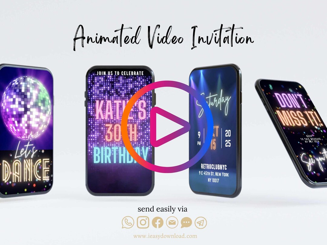 Let's Dance Party Birthday, Animated Video Invite Disco Birthday Mobile ...