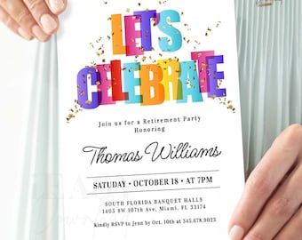 Gold Confetti Retirement Party Invitation Template Digital Download