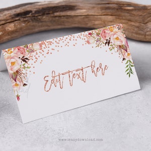 Editable label Rose Gold Theme Food Label Decor | Rose Gold and White Birthday Buffet Tent Cards | Rose Gold Adult birthday Place Cards AP1