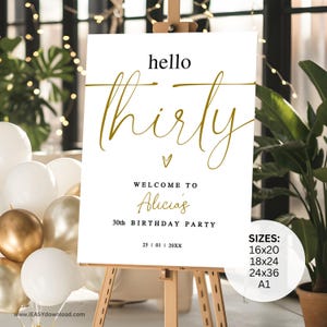 30th Birthday Welcome Sign: Golden Theme Party Poster (Editable Template)