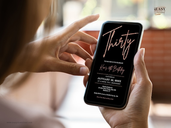 30th Birthday Phone Invite Rose Gold Text Electronic Invitation