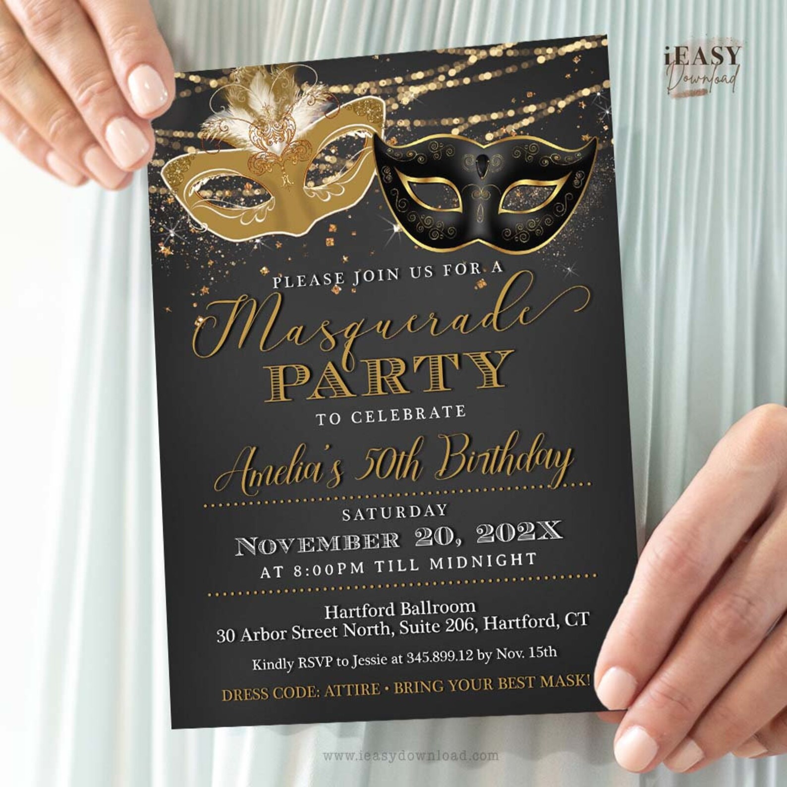 Masquerade Invitation Template Gold Masquerade Gold and Black Adult ...