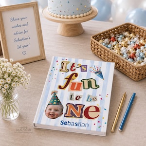 Guest Book Memory Keeper First Birthday Celebration Custom Name Journal Baby Milestone Keepsake Gift Hardcover Lined Pages Personalized Birthday Book Turning One Year Old Party Guestbook Writing Journal First Year Baby Memory Collection