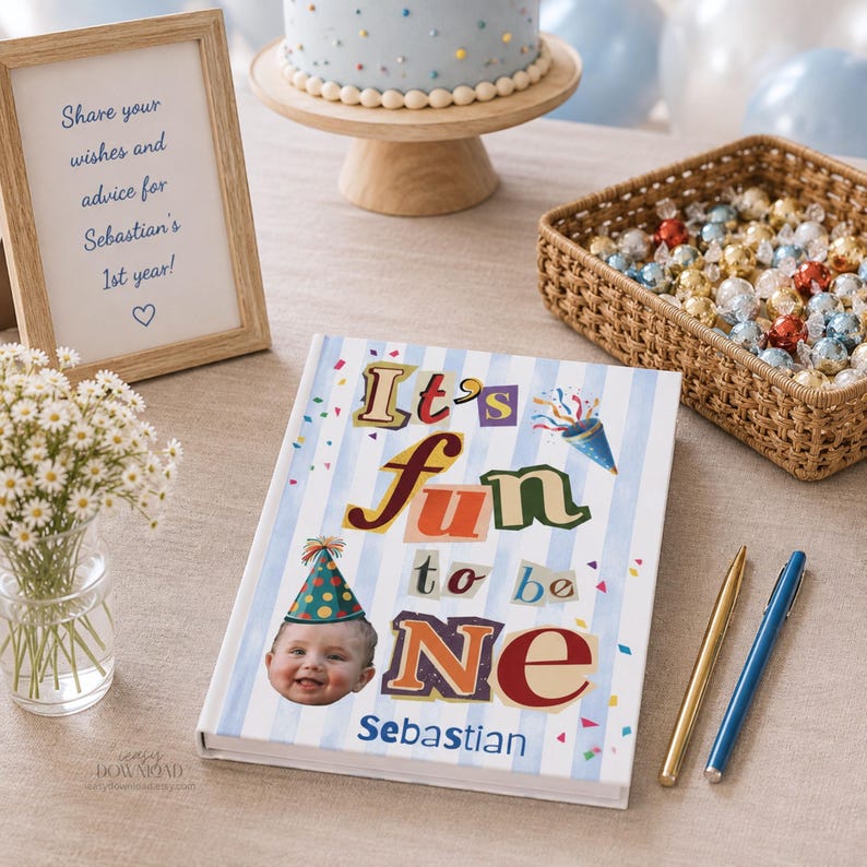 Guest Book Memory Keeper First Birthday Celebration Custom Name Journal Baby Milestone Keepsake Gift Hardcover Lined Pages Personalized Birthday Book Turning One Year Old Party Guestbook Writing Journal First Year Baby Memory Collection