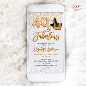 All White Party Invitation | 40 and Fabulous Birthday Celebration | All White Affair Evite | Gold and White Birthday Party EDITABLE - AP11
