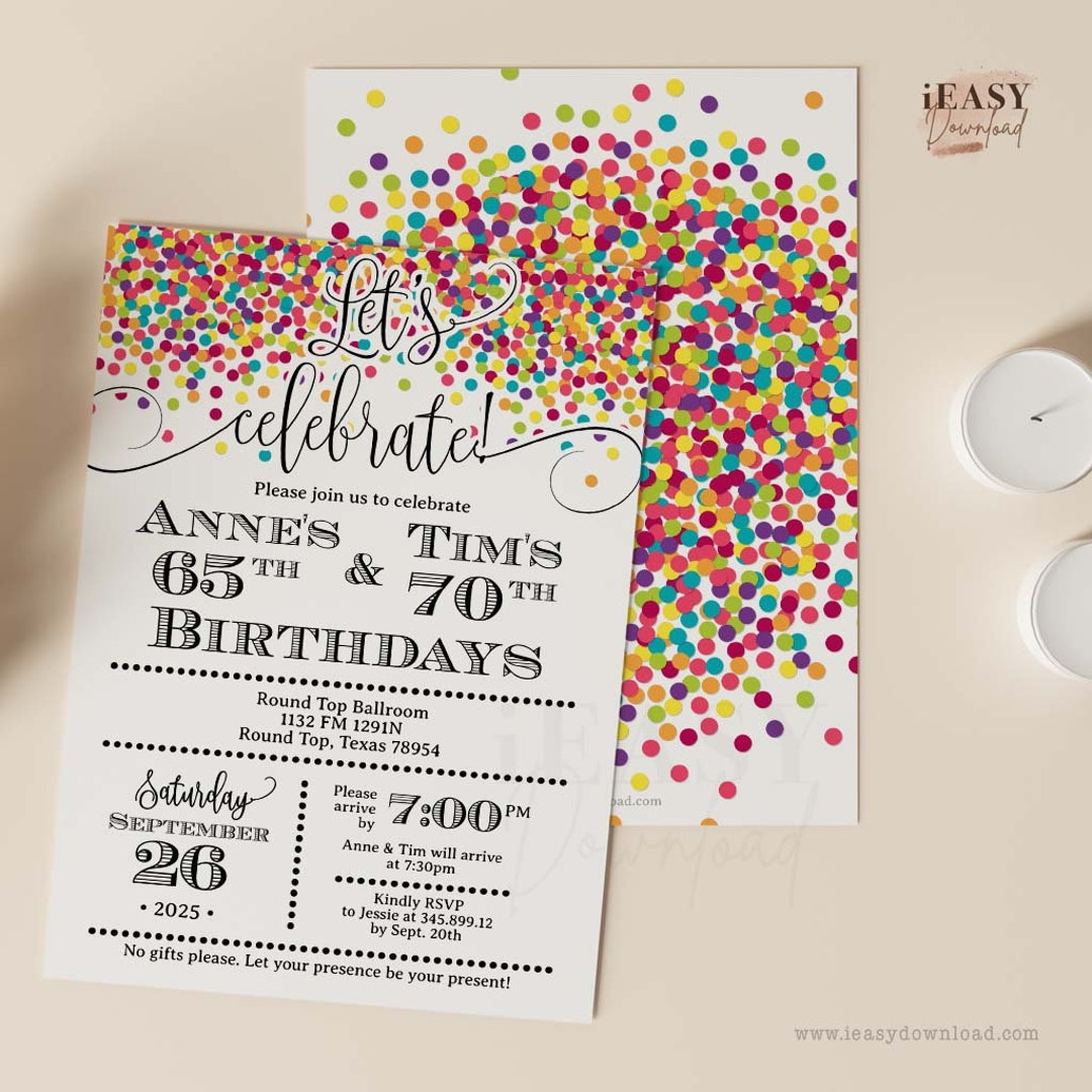 Editable Joint Birthday Invitations, Lets Celebrate Birthday Invitation