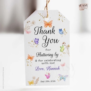 Butterfly Birthday Favor Tag: Editable Rainbow Wildflower Design (Digital Download)