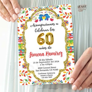 60th Birthday Fiesta Theme Party Spanish Birthday Invitation for her, Mexican Spanish Flowers 40th Birthday Editable Template with Corjl AP4