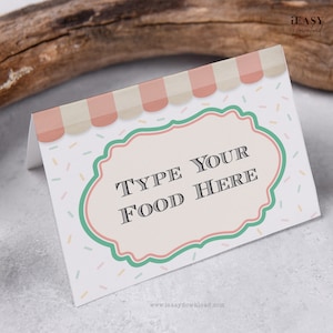Ice Cream Birthday Party Food Cards: Pink Tent Cards (Editable with Corjl)