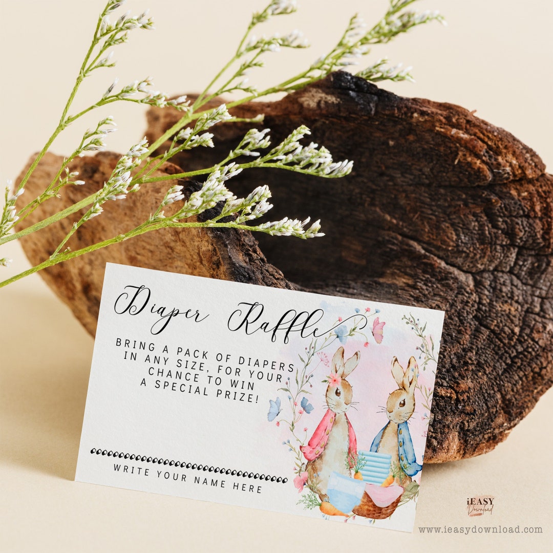 Editable Peter Rabbit Baby Shower TWINS Boy and Girl Diaper Raffle Card ...