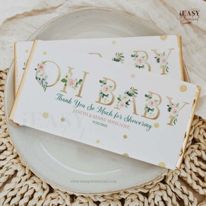 Blush Pink Floral Baby Shower Wrapper, It&#39;s a Girl Baby Shower Candy Bar Wrapper, Baby Girl Chocolate Wrapper Template, Personalized Corjl