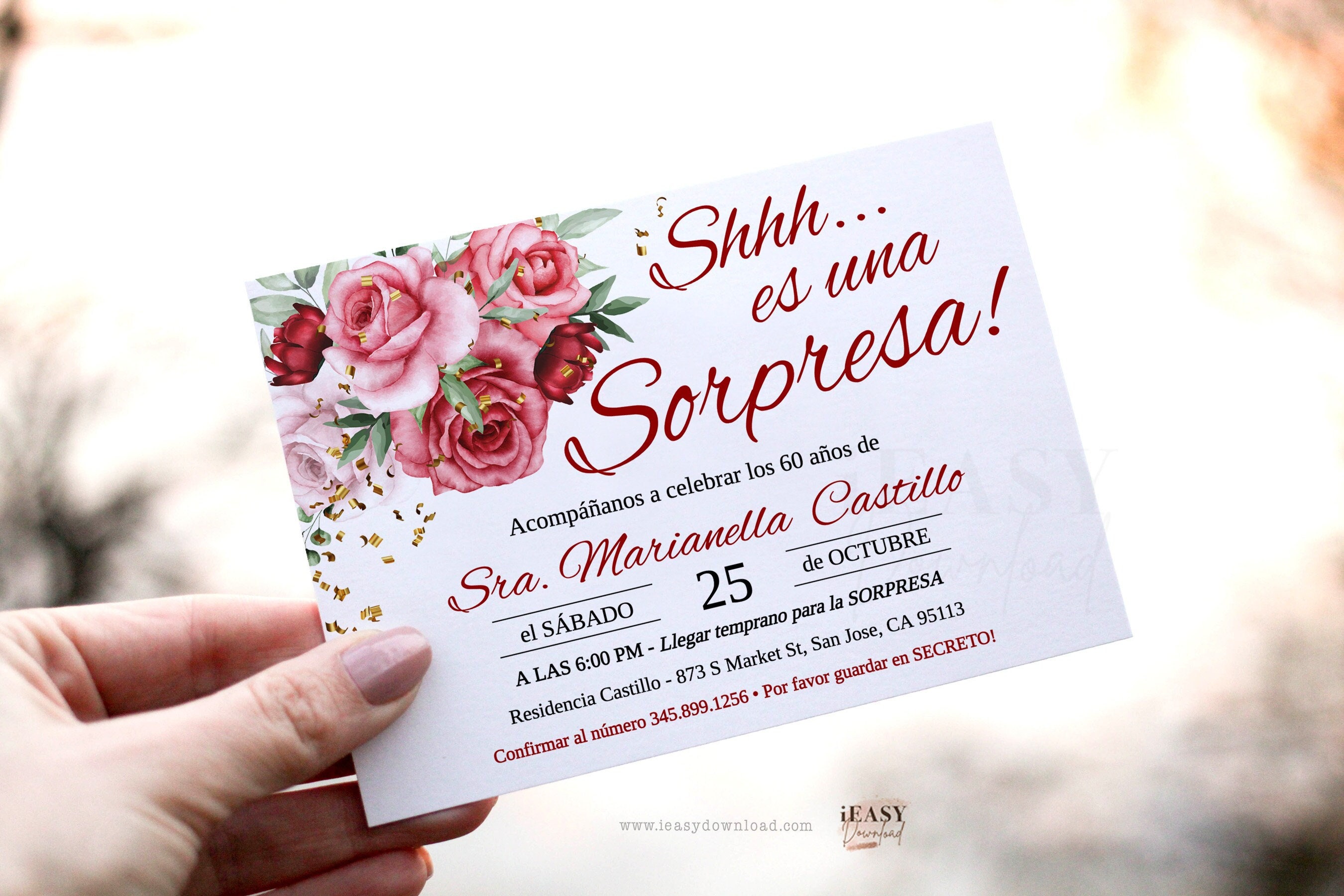 Editable Surprise 60th Birthday Invitation Floral Red Roses - Etsy