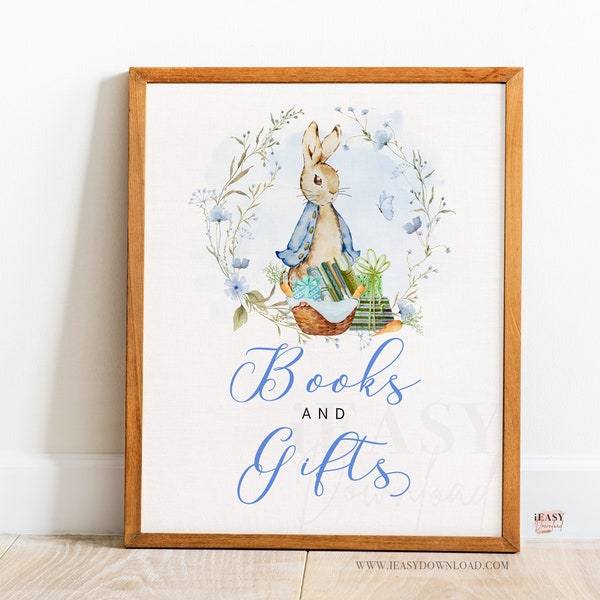 Books and Gifts Sign Peter Rabbit Boy Baby Shower Sign A little bunny is on the way Baby Gift Table Sig Instant Download SOLD AS IS, BS16