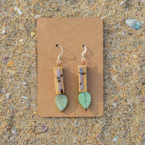 Leaf Earrings. Green leaf earrings, brown and green earrings, green earrings, fairy earrings, elf earrings, forest earrings, minimalist