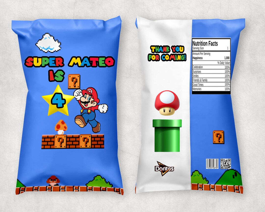 Super Mario Bros. Chip Bags, Custom Chip Bags, Personalized Chip Bags
