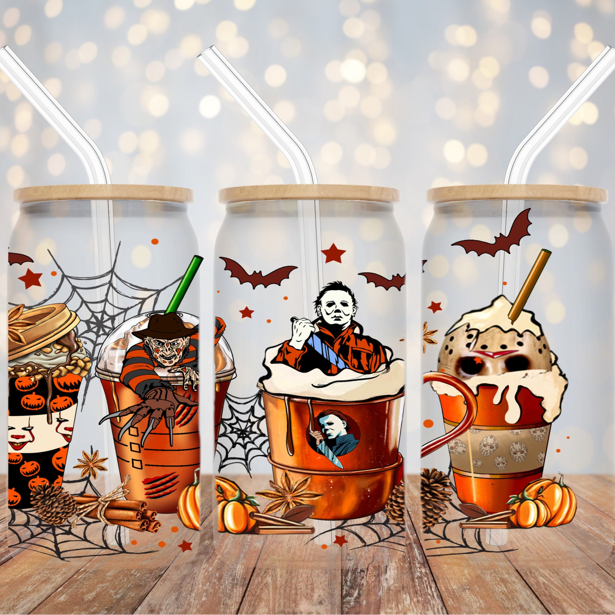 Halloween #003 Beer Glass Cup with Bamboo Lid and Straw (18oz) –  SpoilThemCreatively