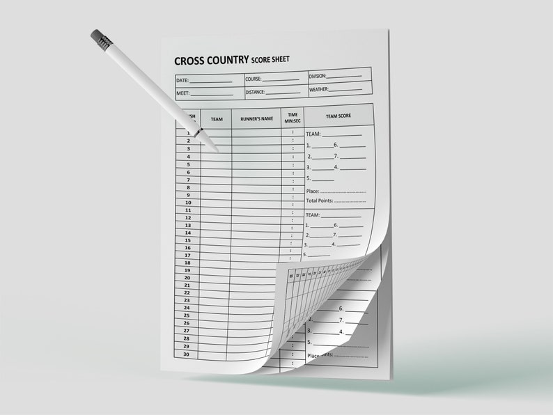 Cross Country Score Sheet Printable PDF Editable Source Etsy