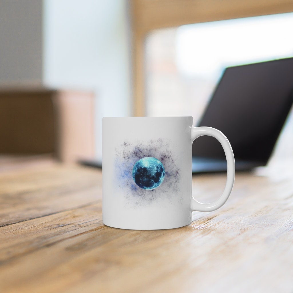 Blue Moon White Ceramic Mug