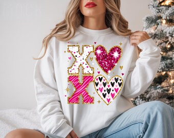 XOXO Valentine PNG | Glitter Hearts Clipart (Digital Download)