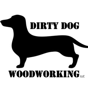 May include: Black silhouette of a dachshund dog with the text "DIRTY DOG WOODWORKING LLC" below.