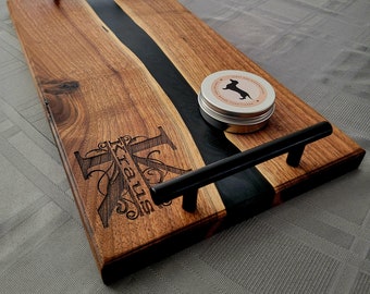 Black Walnut Epoxy River Serving Board - Free Custom Engraving