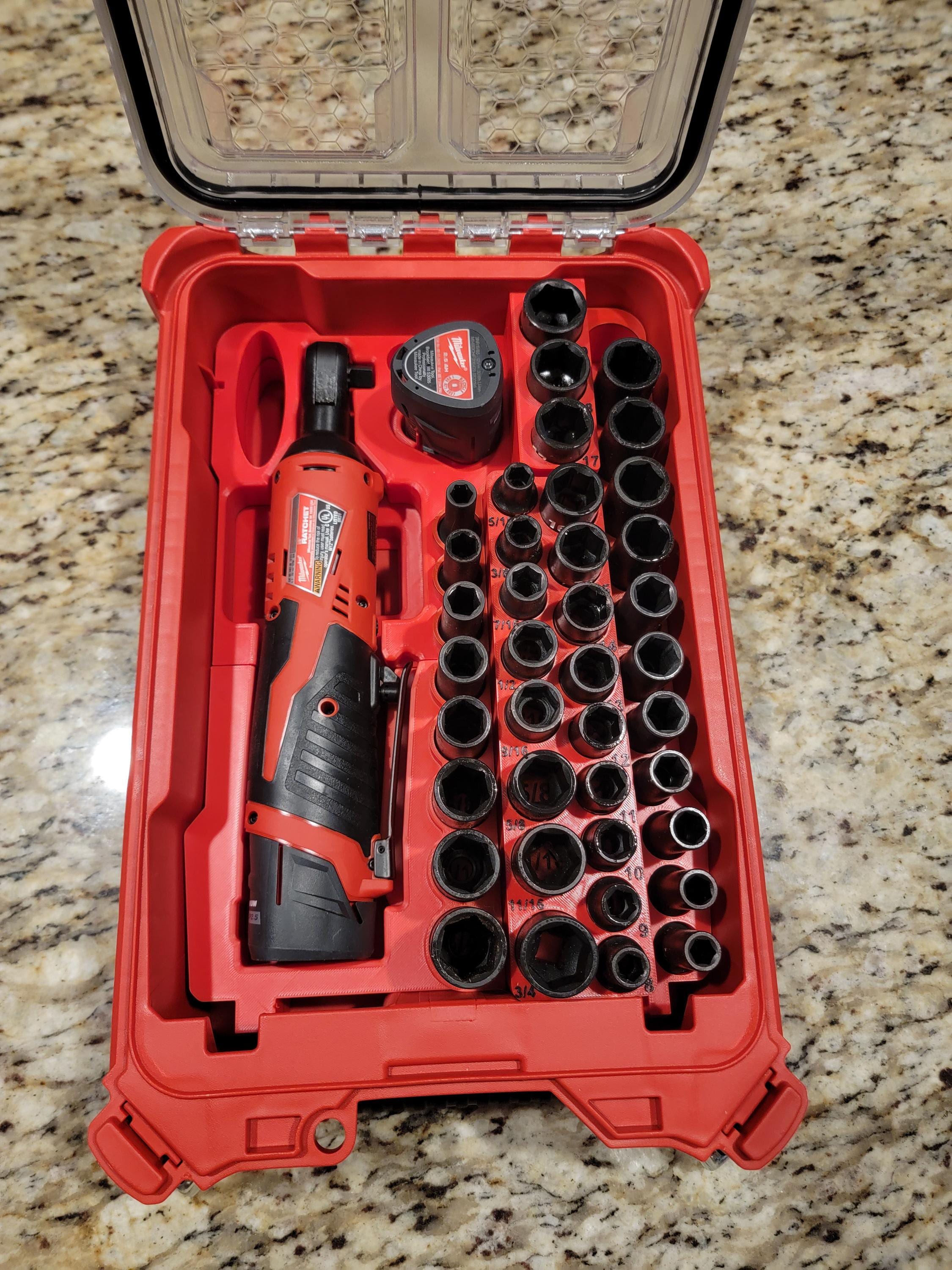 Milwaukee Packout M12 3/8" Ratchet Driver (Various Models) & Socket Insert For Packout Container Model 48-22-8435