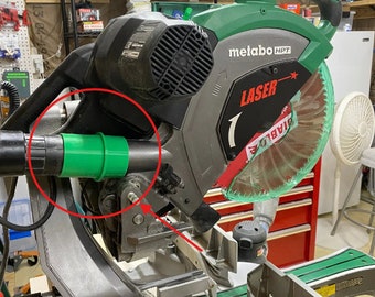 Adaptador Metabo para serras de esquadria, compatível com mangueiras padrão de aspiradores de pó e da Festool.