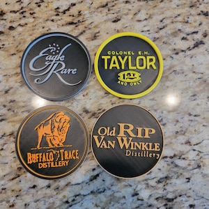Bourbon Whiskey Coasters | Set of 4 with Holder